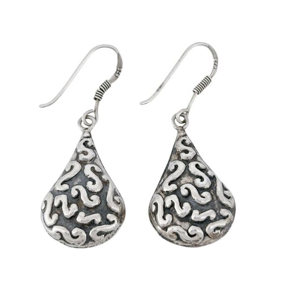 Vintage Sterling Silver 925 4cm Teardrop Swirl Dangle Earrings - Picture 3 of 6